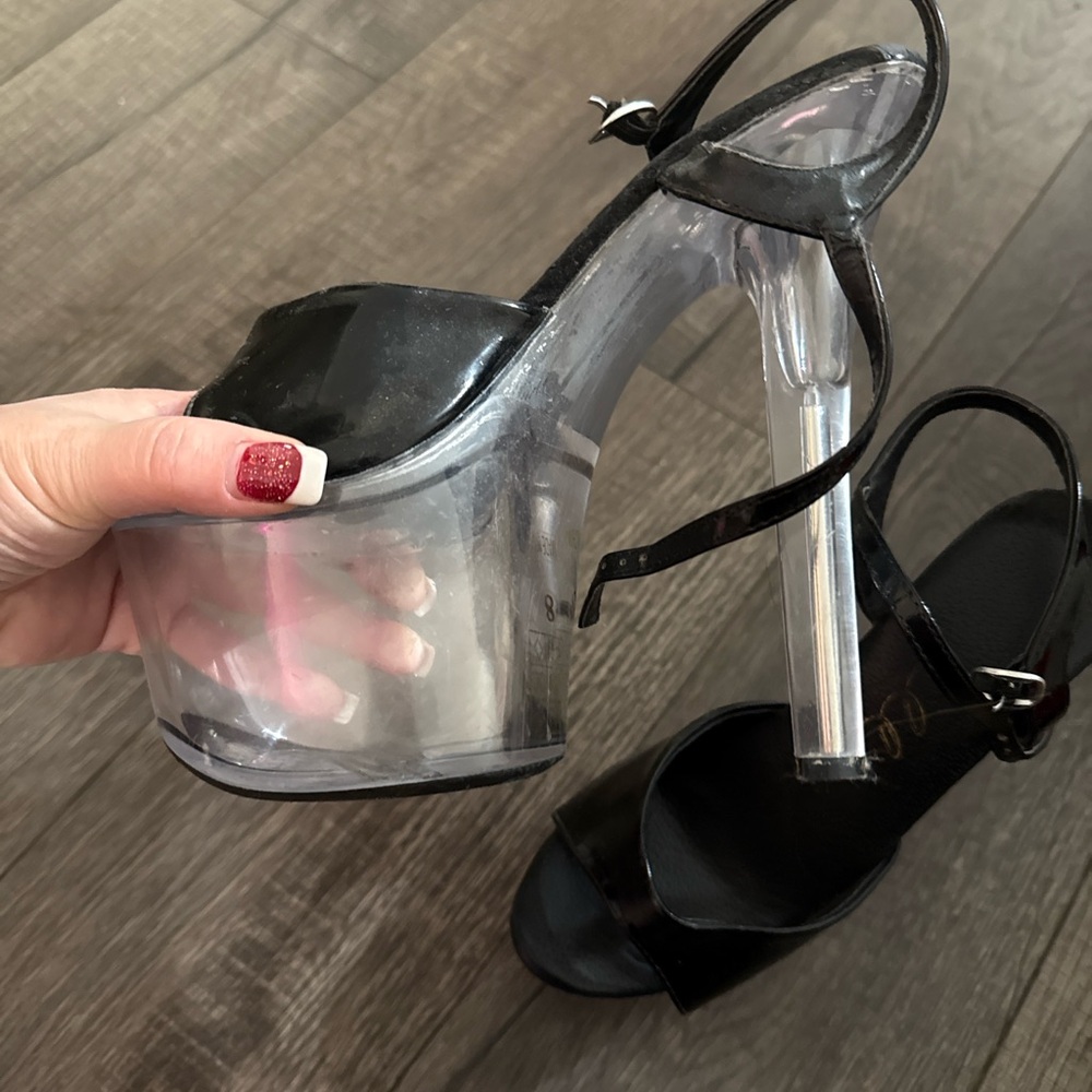 Elle Glossy Black and Clear Platform Heels